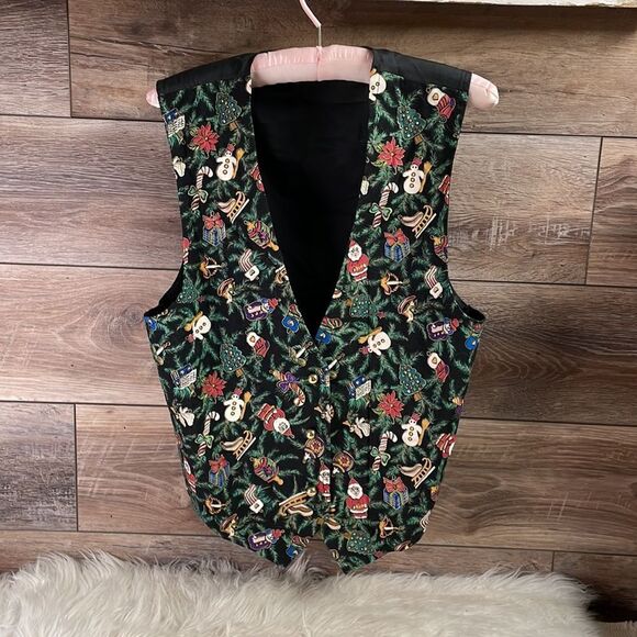 Vintage Holiday Christmas Womens Vest Large Santa & Snowmen Print Vintage - Picture 4 of 6